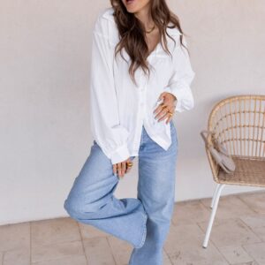 Let Loose Textured Lantern Sleeve Button Down