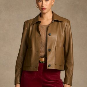 Buttoned Leather Jacket - Tan