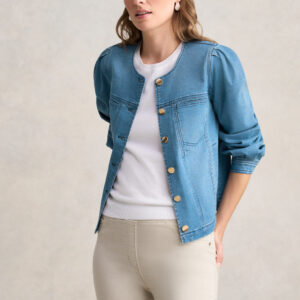Puff Sleeve Denim Jacket- Mid Denim Blue