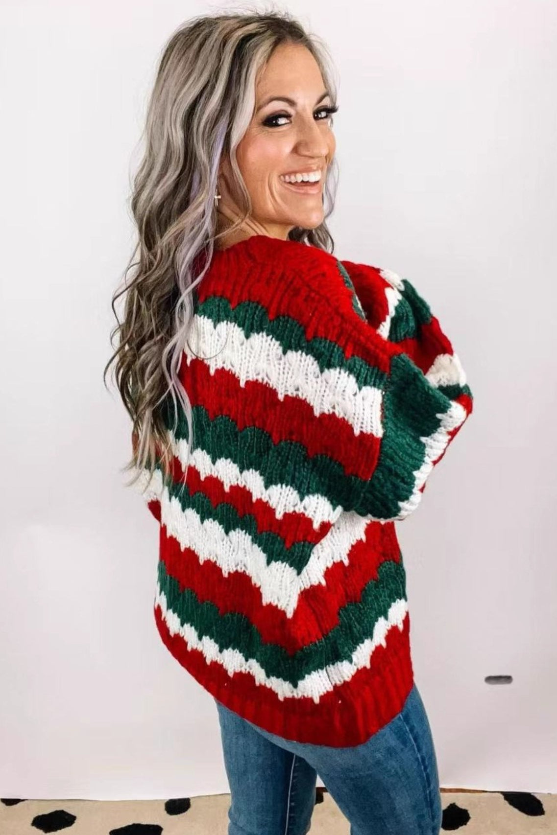 Chic Striped Color Block Sweater
