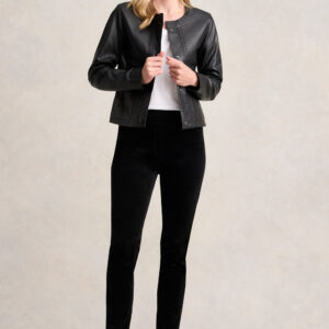Braid Detail Leather Jacket - Black